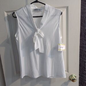 Kasper White Sleeveless Blouse with Tie-Front